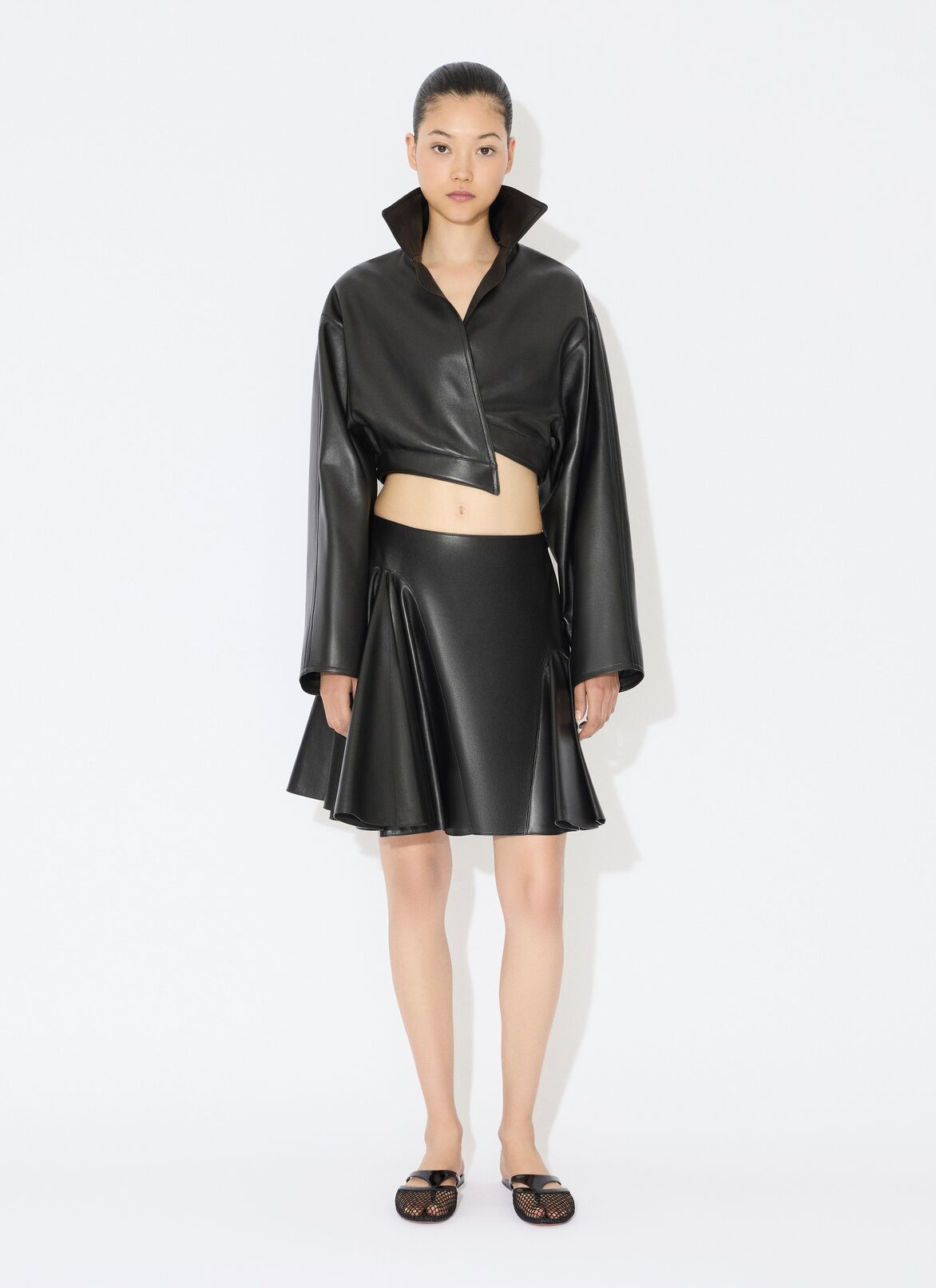 LEATHER CROPPED SPIRAL JACKET ALAÏA BLACK LEATHER CROPPED SPIRAL JACKET